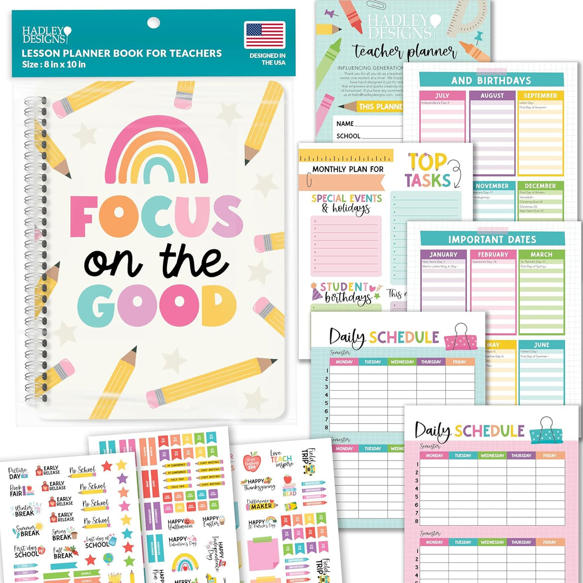 Hadley Designs Teacher Planner 2025-2026 – Undated Teacher Planners, Homeschool Lesson Planner Book For Teachers Must Haves, Lesson Plan Book For Teachers Classroom Supplies & Appreciation Gifts
