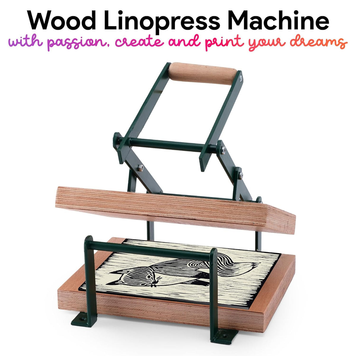 Linocut Printing Hand Lever Press Machine, Lino Cuts, Cutting Printing, Linoleum Blocks Printmaking, Rubber Roller Green Blue Crafts Supplies Tools Kit Print Maker Woodblock Ink (A5, GREEN)