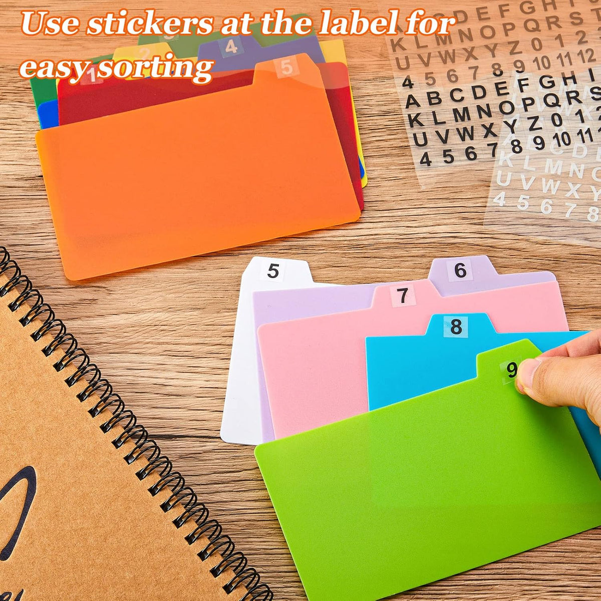 Lewtemi 50 Pcs Index Card Dividers 4 x 6 Inch Index Card Dividers with Tabs Guides with 2 Pcs Alphabet Number Stickers for Office Recipe Business (Multi Color)