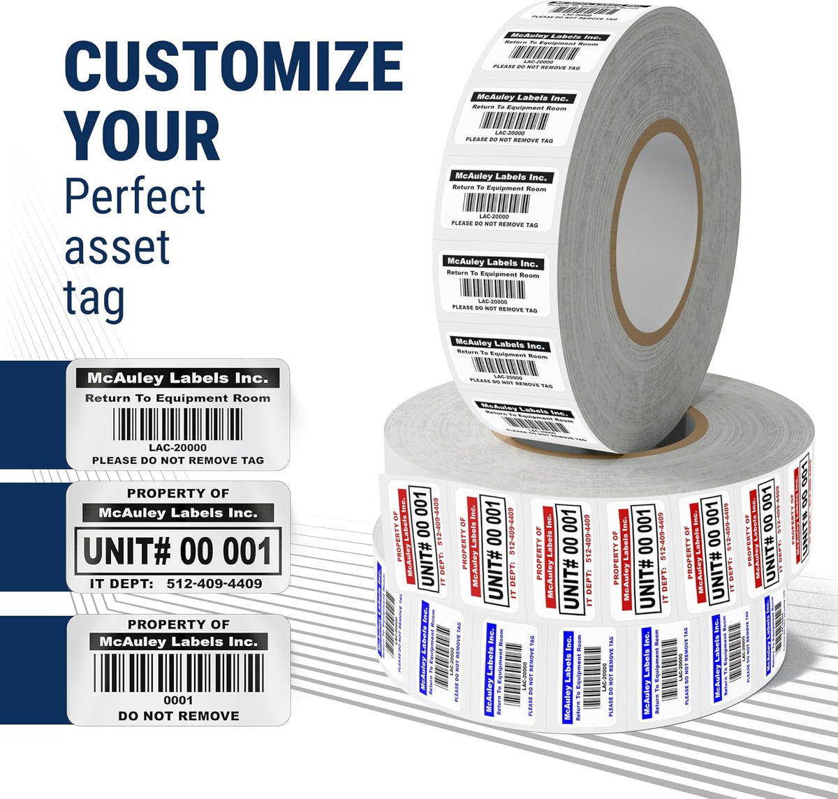 McAuley Labels Custom Asset Tags for Equipment - Numbered, Permanent Acrylic Adhesive, Semi-Gloss White Polyester - ID Label - 2x1 Inches
