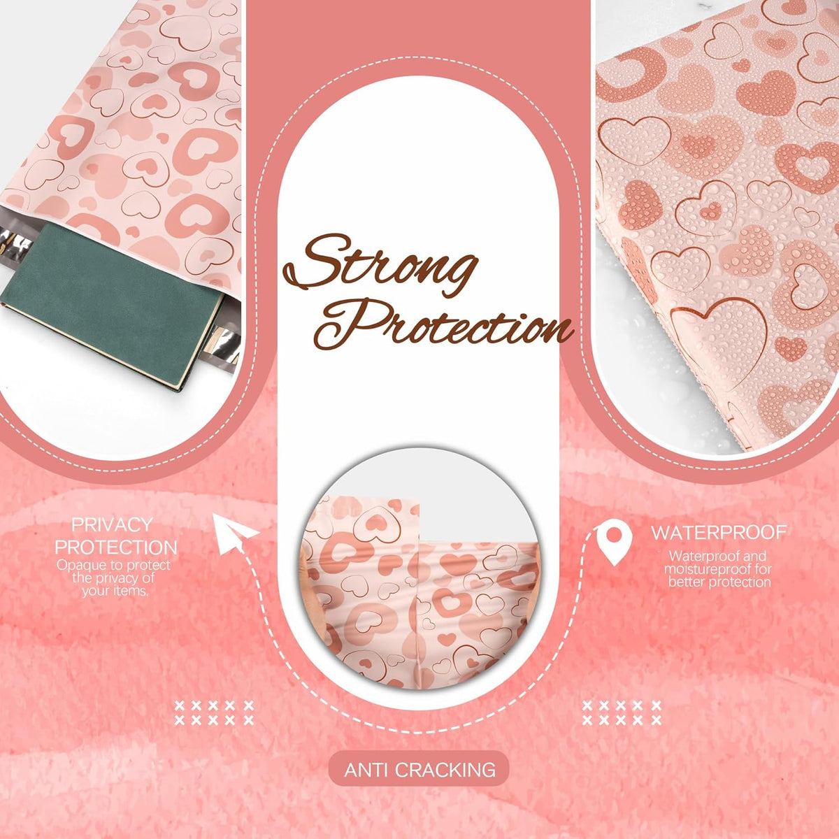 Pink Heart Poly Mailer 10x13 Inch 25 Pcs, Waterproof Shipping Bags for Clothing, Tear-Resistant Mailier Bags, Strong Mailing Bags with Self-Seal
