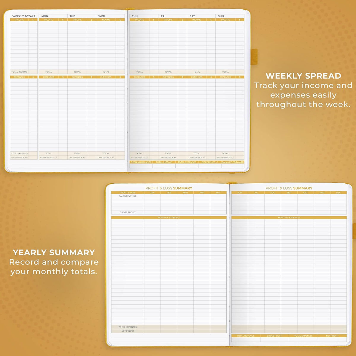 Clever Fox Income & Expense Tracker Large – Accounting & Bookkeeping Ledger Book for Small Business – 2-Year Record Notebook, A4 (Amber Yellow)