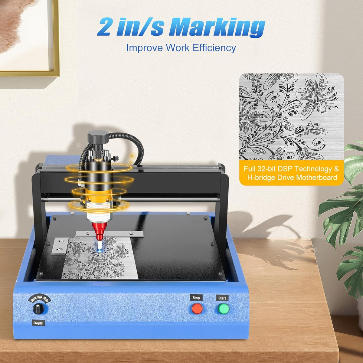 110V 400W Electric Metal Marking Machine, Desktop Metal Engraving Machine, Marking Machine for Metal or Hard Plastic Signs, Marking Depth 0.05mm-1mm, 2in/s