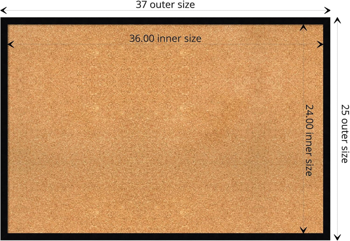 Amanti Art Natural Cork Board for Wall, 25x37 Vision Board with Black Wood Frame, Large Corkboard Office Decor for Home Organization, Modern Contemporary Corkboard Pinboard to display items for home