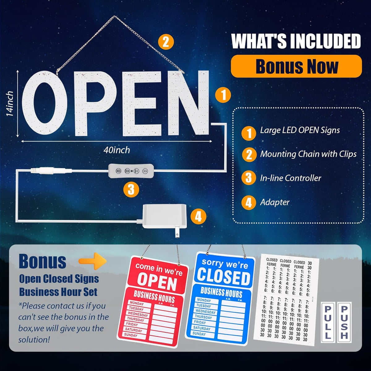 LED Open Signs for Business, 40"L x 14"W Inch Large Led Open Sign with 3 Scene Modes, Ultra Bright Adjustable Open Light Up Sign Led for Storefront Window Door Shop Store Bar Cafes Restaurant (US Flag Design)