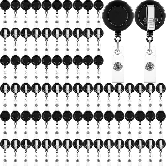 Fulmoon 100 Pcs Translucent Retractable Badge Reels Round ID Badge Holders Nursing Name Reels with Swivel Alligator Clip and Vinyl Card Strap for Nurses Volunteer Students Teachers(Black)