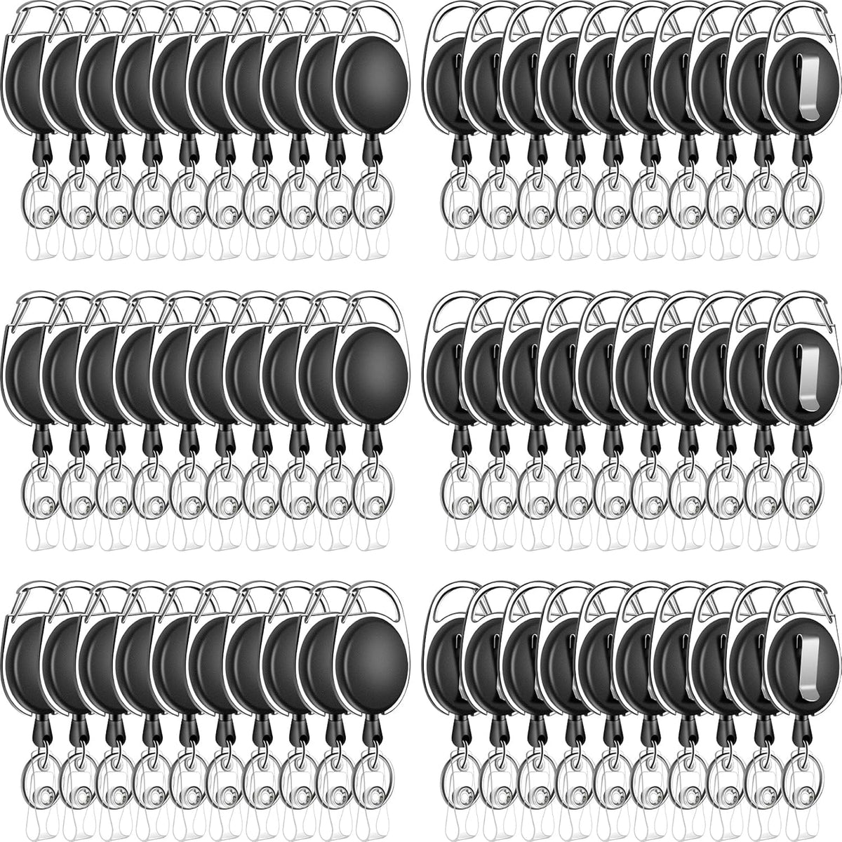 60 Pack Retractable ID Badge Holder Badge Reel with Carabiner and Belt Clip Badge Reels Retractable with Key Chain for Office Worker Doctor Nurse