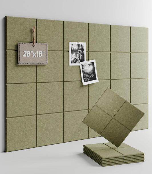 Felt Bulletin Board Tiles -28"x18" Cork Board Alternative for Office Decor, Push Pin Board Wall Organizer 6-Pack-Olive Green