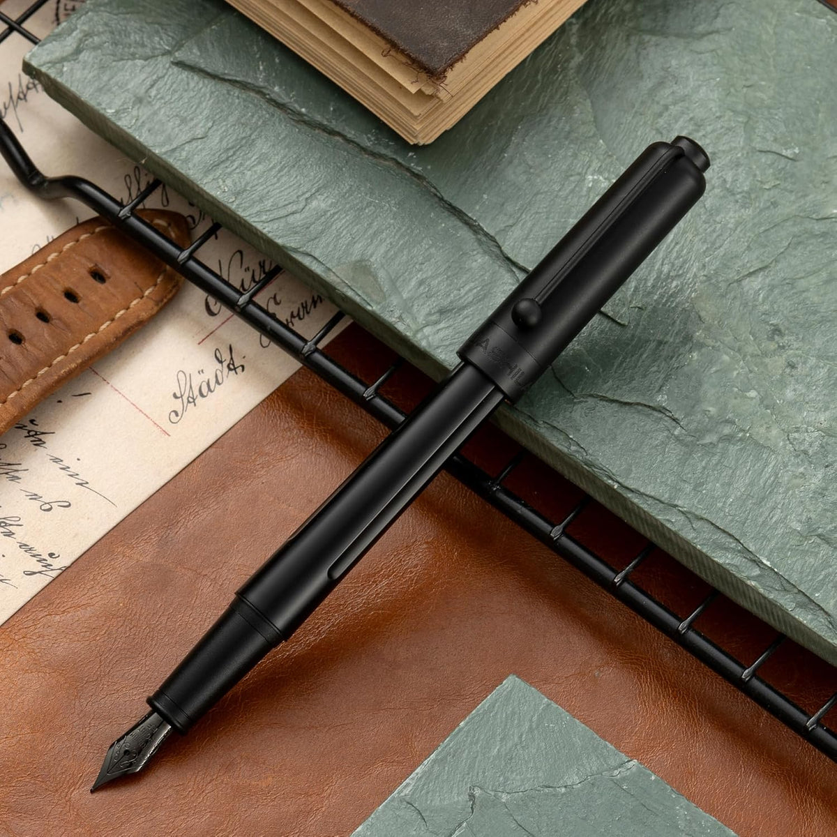 Luxury Matte Black Forest Fountain Pen Set,Titanium Black Extra Fine and Medium Nibs,Includes 2 Ink Converters,10 Ink Cartridges,15ml ink，Premium Gift Case for Calligraphy (Extra Fine Nib)