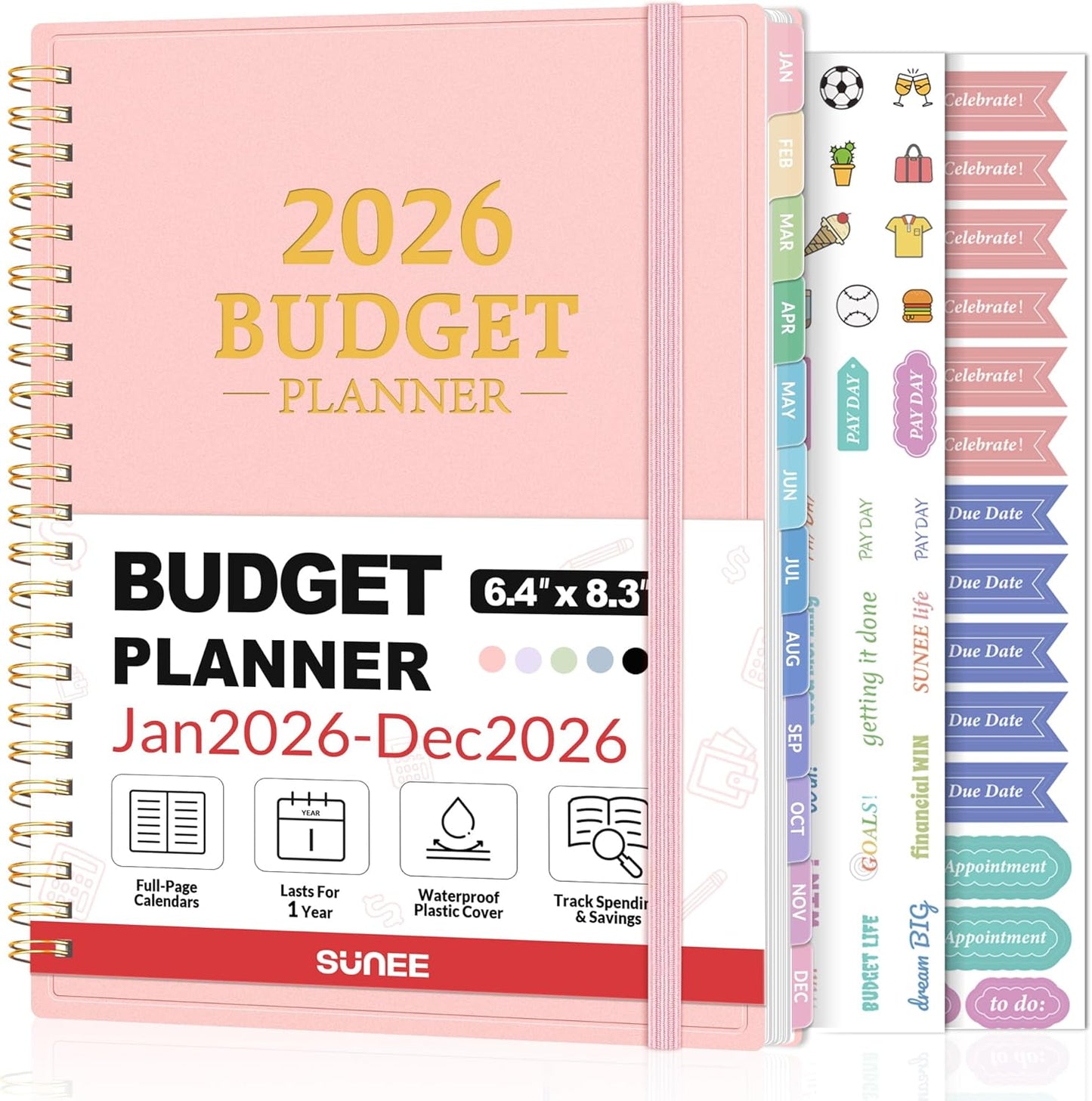 2026 Budget Planner - Monthly Budget Book from JAN 2026 - DEC 2026 with Expense Tracker Notebook, A5 Size (6.4" x 8.3") Bill Organizer & Finance Planner Account Book to Manage Your Finances, Pink