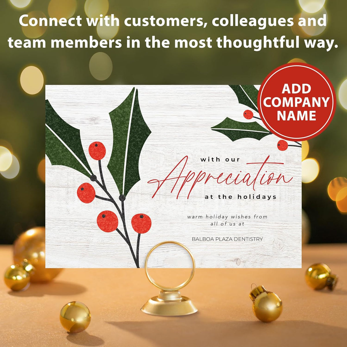 Let's Make Memories Personalized Business Christmas Cards with Envelopes - Premium Quality - 5x7-2025 Holiday Cards & White Envelopes - Holly Gratitude - 25 ct