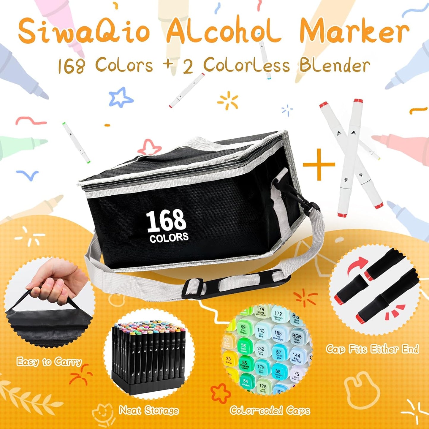 Alcohol Markers with APP, 168+2 Colors Dual Tip Art Marker for Adults Coloring Books, Alcohol Based Illustration Markers Set for Adult Artist Drawing Sketching Painting Lettering Cards