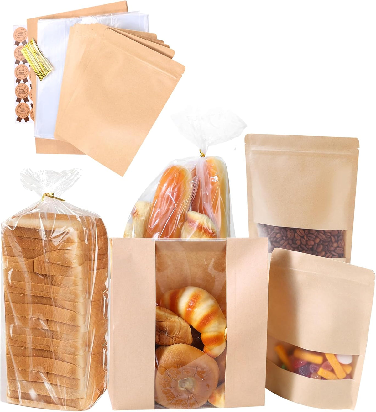 Bpole 3-in-1 Bread Bakery Bags - 50pcs Resealable Paper Plastic bakery Bags for Homemade Sourdough Bread Storage,Snacks,Sandwich, Candies and Cookies,Preservation Freshness