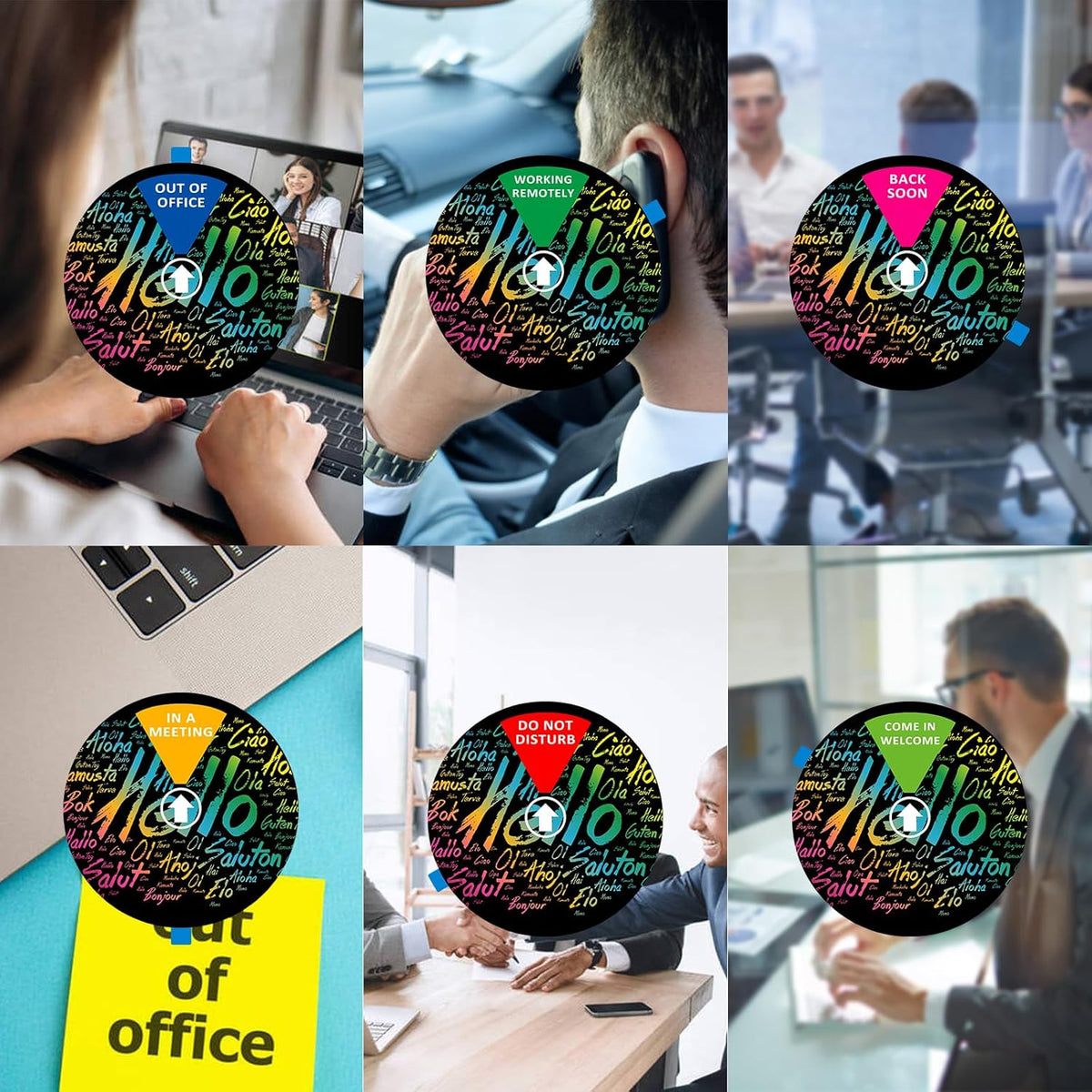 Privacy Door Sign, Do Not Disturb/Come in Welcome/Out of Office/in a Meeting/Back Soon/Working Remotely Sign, That Lets Others Know Whether You're Available Or Not For Office (6inch) -Hello Graffiti