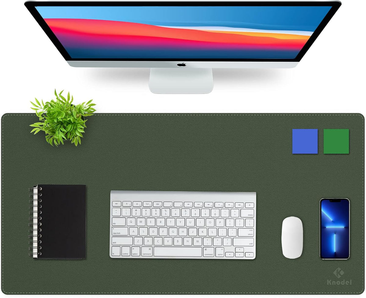 K KNODEL Desk Mat, Blotter, Dual-Sided Office Desk Pad, Waterproof Desk Mat for Desktop, Desk Blotters, PVC Leather Pad Protector (Dark Green, 31.5" x 15.7")