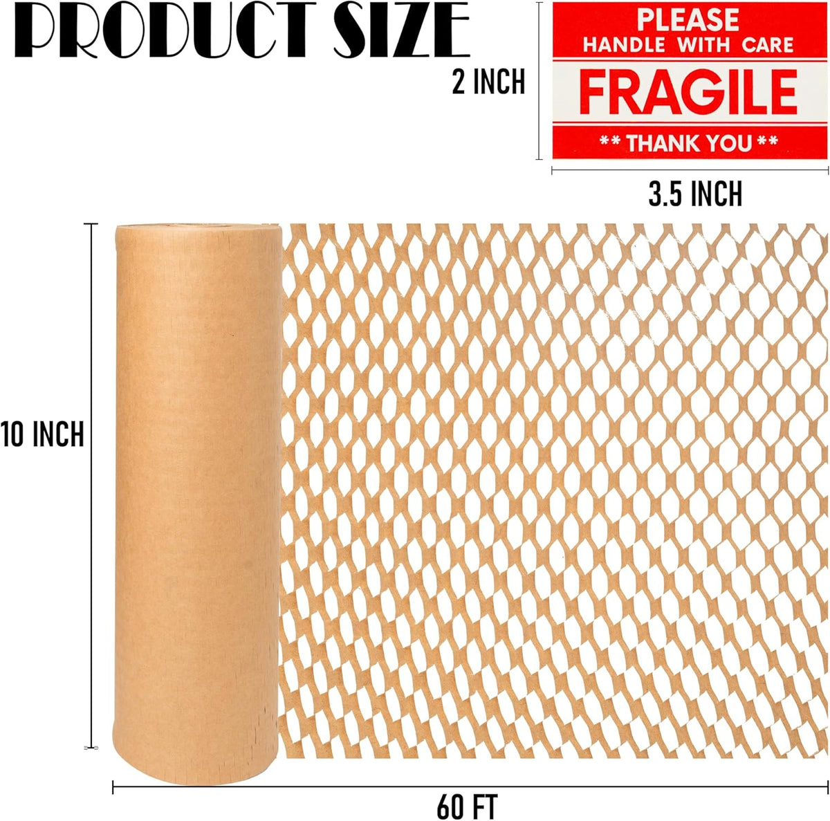 Uptotop Honeycomb Packing Paper, 10" x60' Cushioning Wrap for Moving Shipping Wrapping Paper, Cushioning Wrap Protective Roll with 12 Fragile Sticker Labels