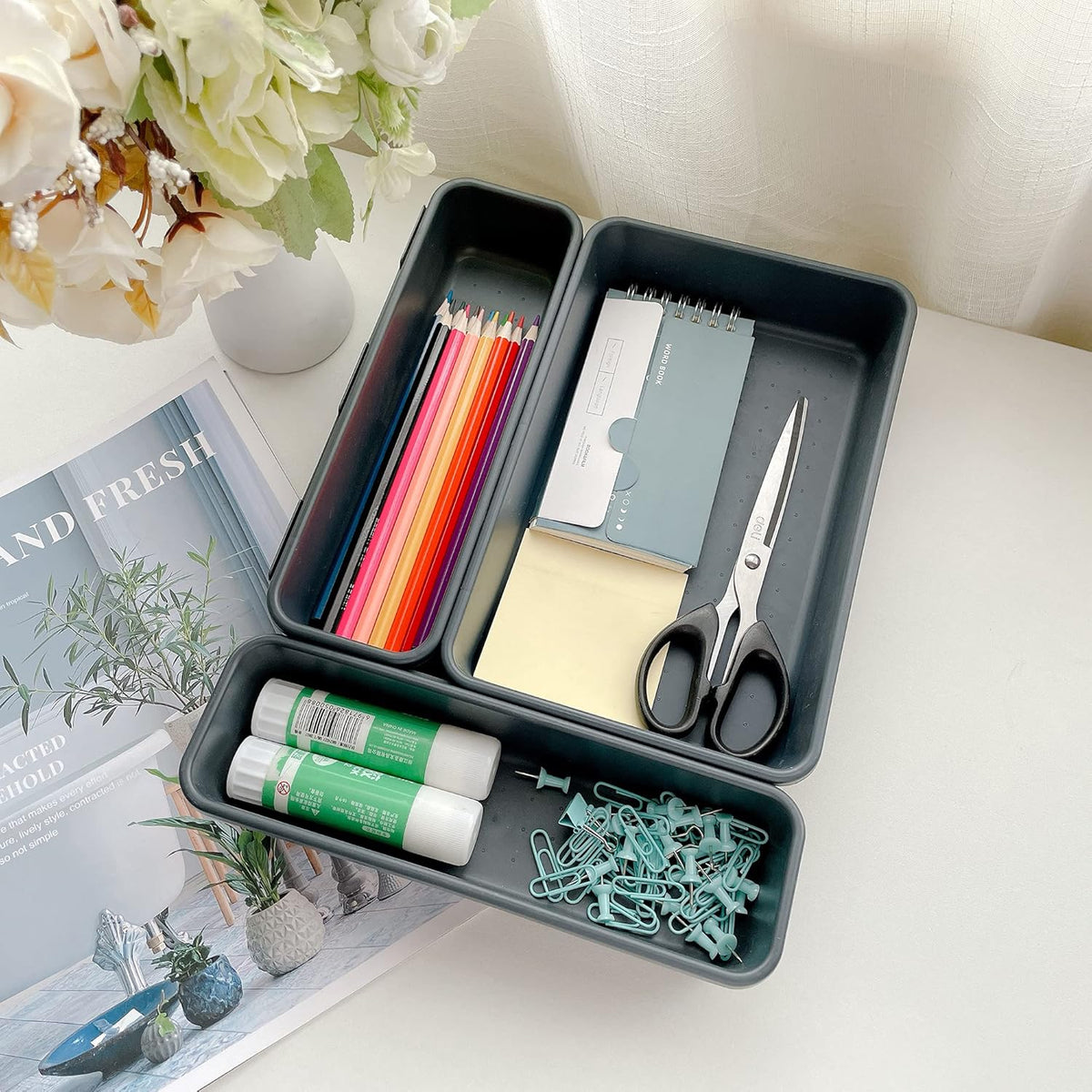 Office Drawer Organizers Bins Junk Drawer Organizers Tray Storage Dividers for Office Desk Dress Makeup (13pcs 2Size)