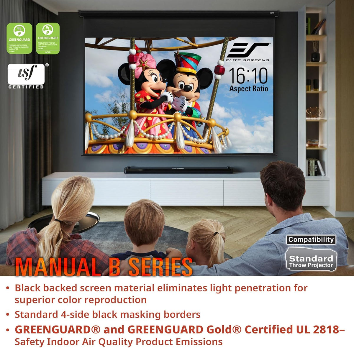 Elite Screens Manual B, 100-INCH 16:10, Manual Pull Down Projector Screen 4K / 8K Ultra HDR 3D Ready Auto-Lock Mechanism, 2-YEAR WARRANTY, M100X