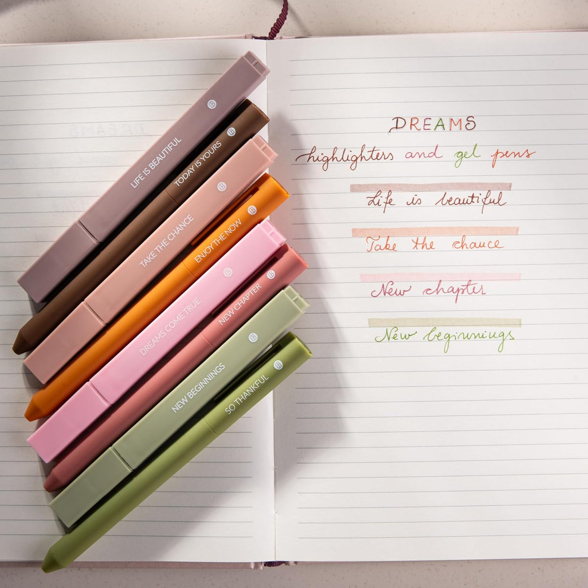 DIVERSEBEE Aesthetic Highlighters and Gel Pens, Earthy Bible Highlighters No Bleed, 8 Pack Assorted Colors Cute Journaling Pens, Bible Study Supplies (Dreams)