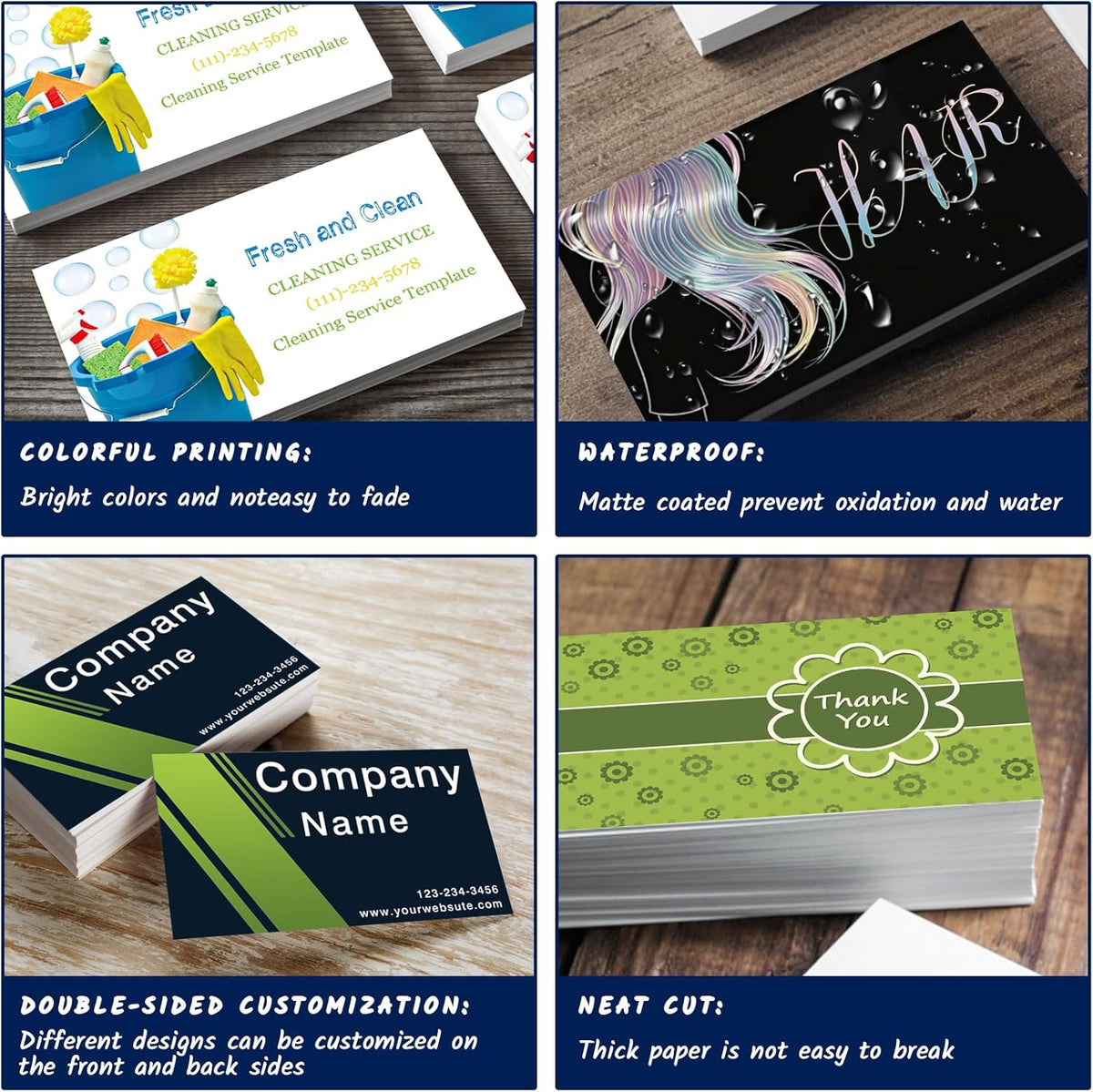 Custom Business Cards - Personalized Barbershop Templates, 1000/500/200/100 Printable Double Sided, 3.5"x2" Waterproof Business Cards