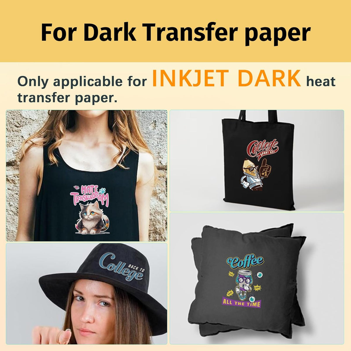 TransOurDream Tru-Heat Transfer Mask for Dark T Shirts Transfer Paper (10 Sheets, 8.5"x11") Clear Iron on Transfer Tape for Printable HTV Vinyl (TAPD-10)