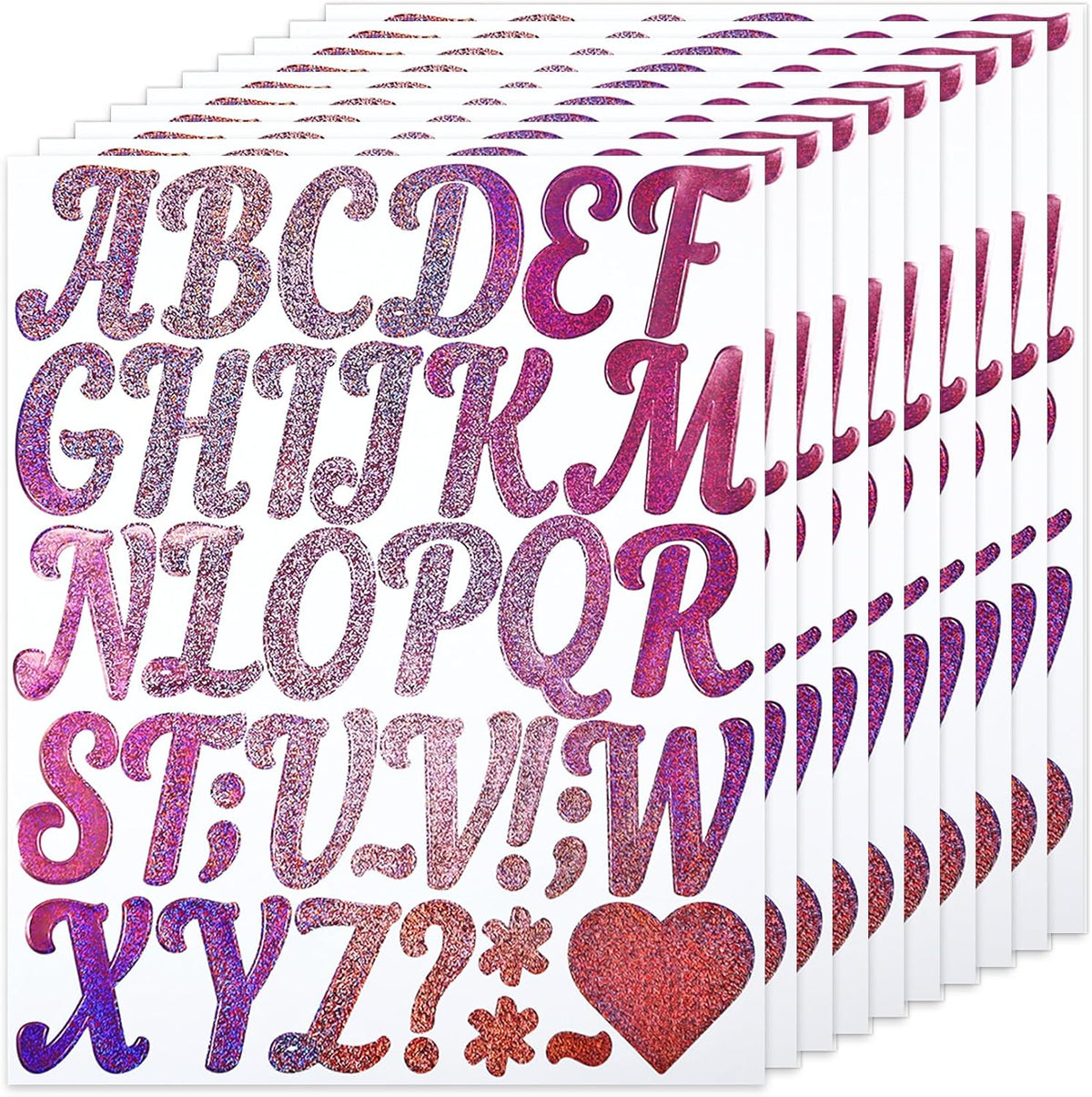 Glitter Letter Stickers, 10 Sheets 2 Inches Self-Adhesive Vinyl Letters Alphabet Sticker Decals for Scrapbook,Door,Mailbox,Bulletins Boards - Pink
