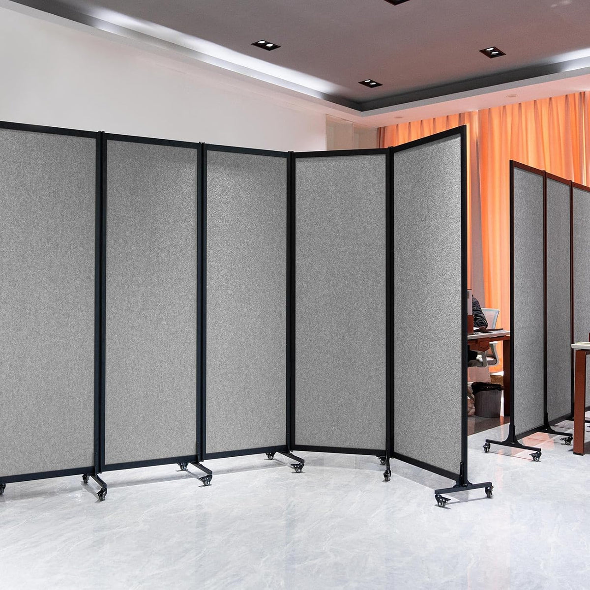 Upgrade Version Room Partition and Divider, Freestanding Rolling Dividers with Wheels,Office Privacy Screen Divider Wall,Classroom Felt Dividers,12'2"L* 6'7"H,6 Panel，Light Grey