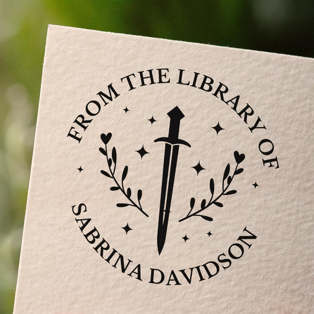 from The Library of Embossers & Stamps for Fantasy Book Readers | Custom Embosser | Custom Stamp | Ex Libris | Elevate Your Fantasy Collection of Stories and Novels (Design 19, Wood Hand Stamp)