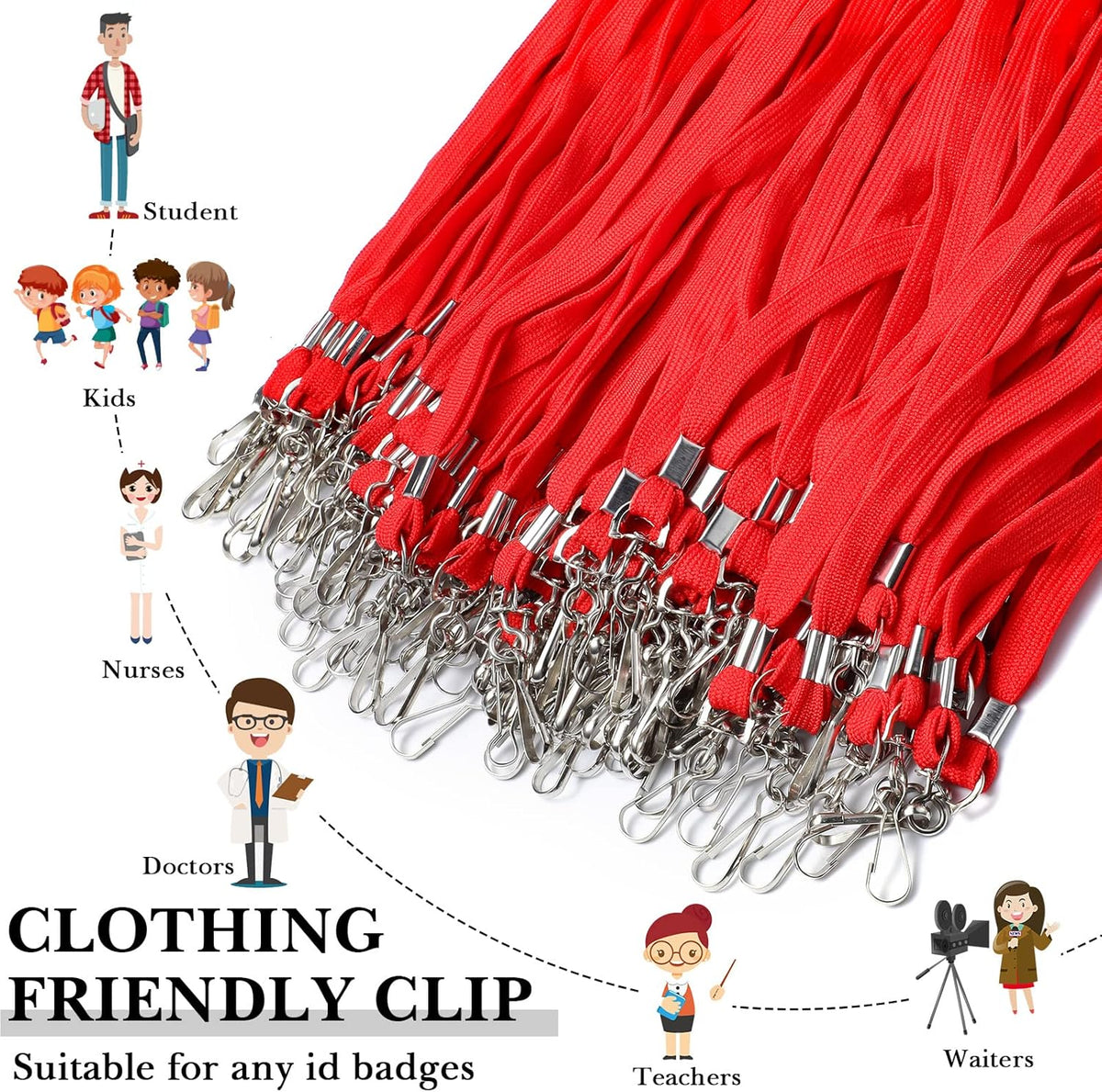 Epakh 200 Pcs Lanyards for ID Name Badge Holder Neck Lanyard Flat with Clips Neck Straps for Office School Nurse