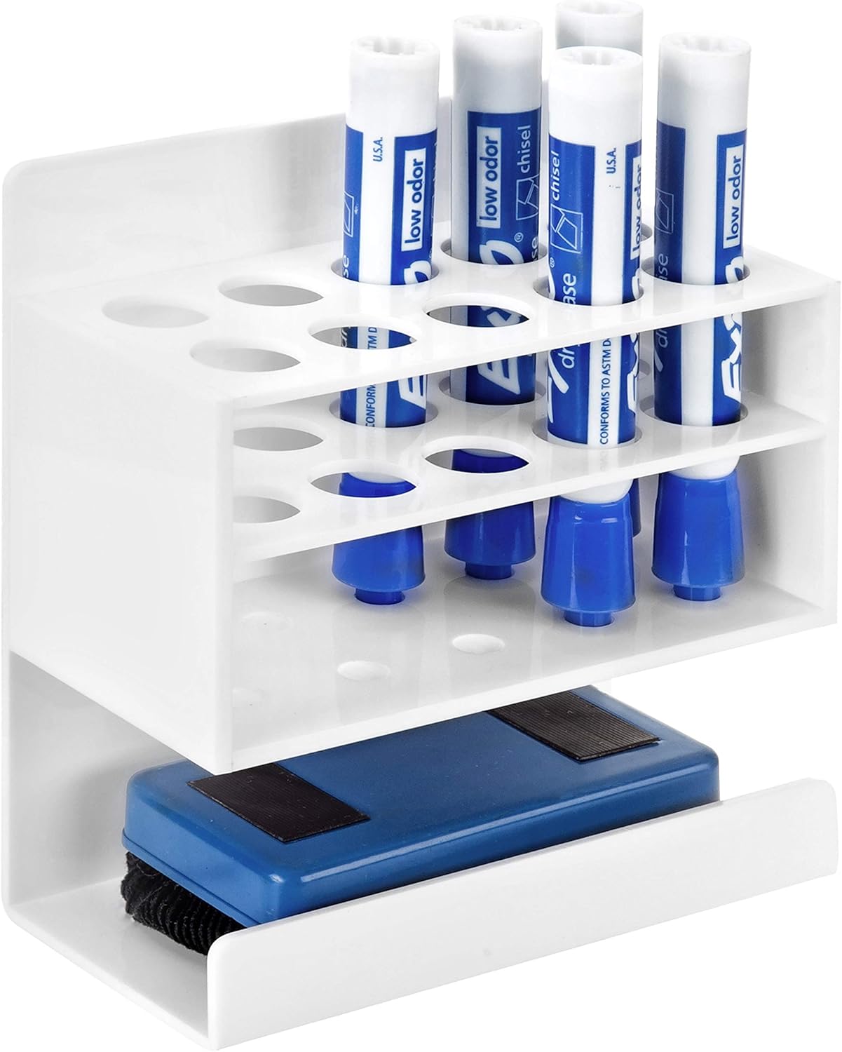 MyGift Dry Erase Marker Holder 10 Slots Whiteboard Marker Holder For Wall Dry Erase Eraser Holder Wall Mount White