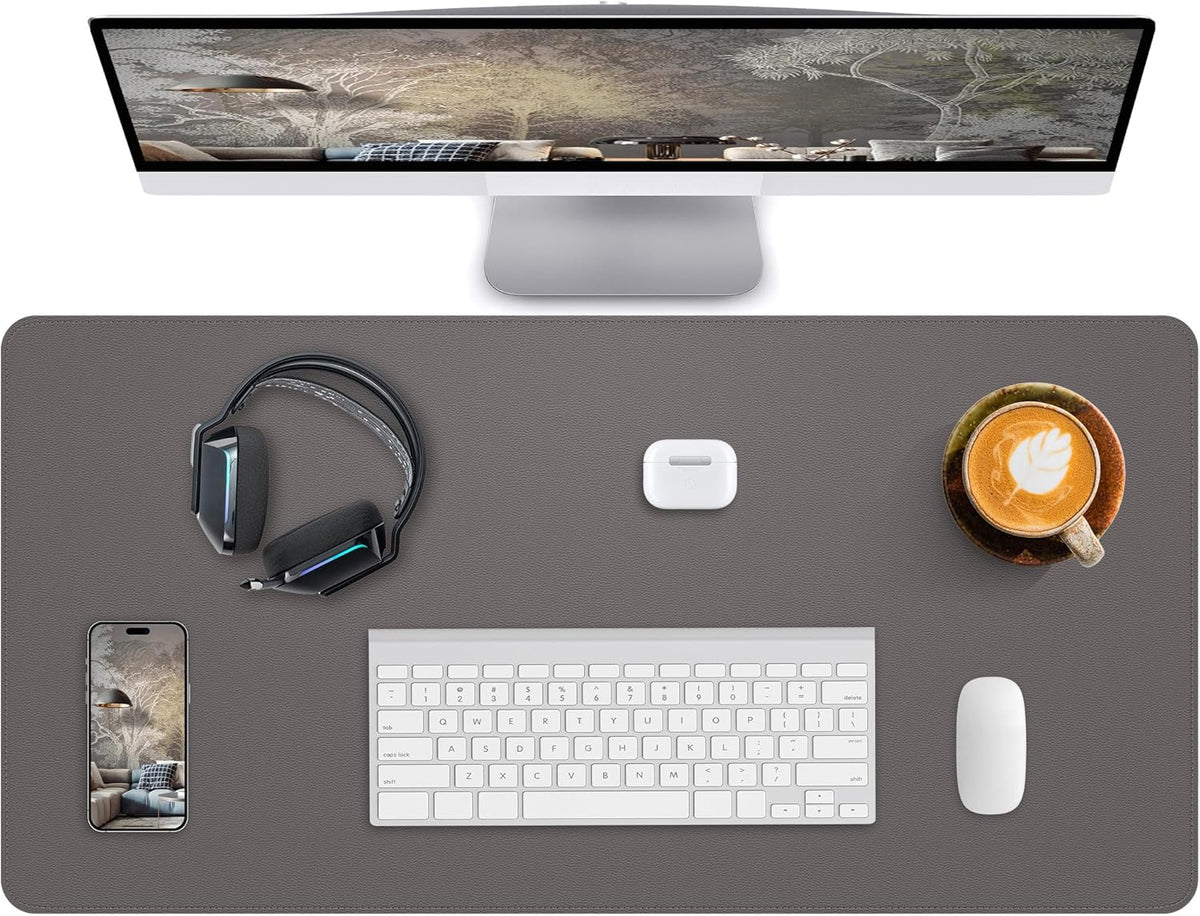 Desk Pad Mat - Leather Desk Pad Protector for Office and Home - Desk Organization and Accessories - Ideal for Large Mouse Pad and Desk Mats on Top of Desks(Dark Grey,35.4" x 17")