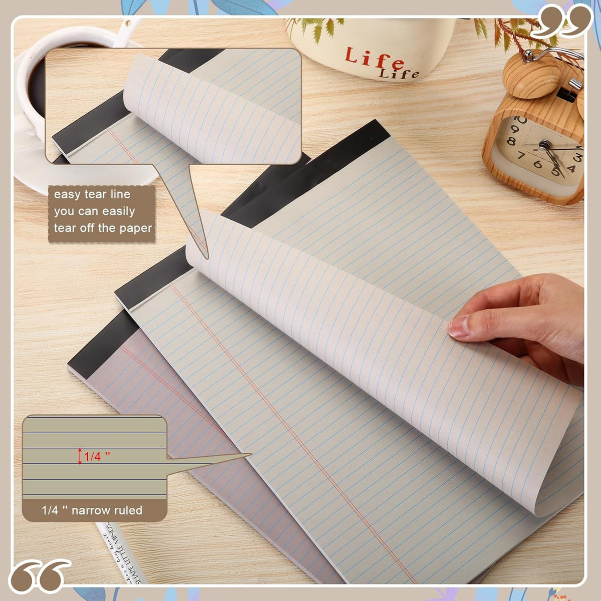 Fuutreo 8 Pcs 8.5'' x 11'' Colored Legal Pad Writing Pads Narrow Ruled 50 Sheets Per Notepad Perforated Writing Notepad Office Supplies for College Office Business (Pastel Color)