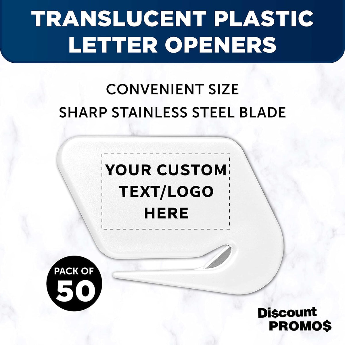 Custom Translucent Plastic Letter Openers Set of 50, Personalized Bulk Pack - Perfect for Home or Office - White