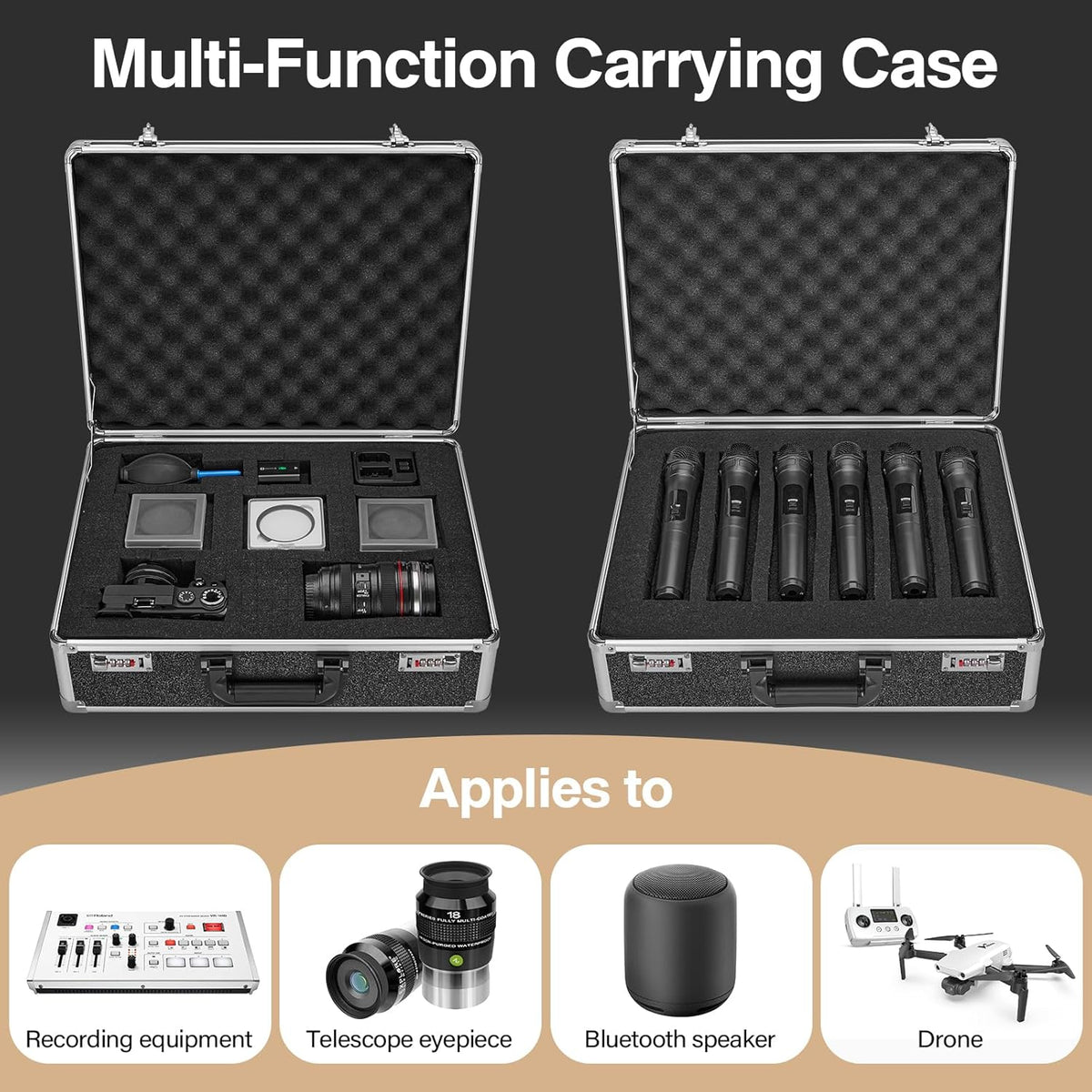Combination Lock Box - Locking Storage Case with Customizable Foam, 18.9" Portable Lockable Case for Personal Items, Valuables, Documents, Briefcase for Jewelry, Cash, Medications, Black