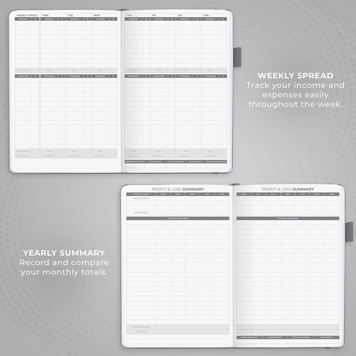 Clever Fox Income & Expense Tracker – Accounting & Bookkeeping Ledger Book for Small Business – 1-Year Record Notebook, A5 (Gray)