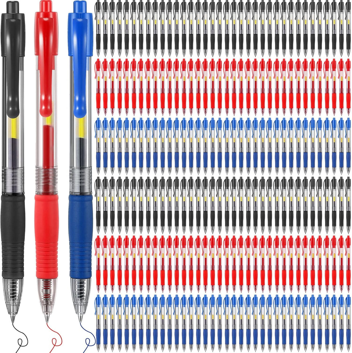 Jetec 500 Pcs Premium Gel Roller Pens Bulk, Fine Point 0.7 mm, Retractable Gel Ink Roller Ball Pens for Writing Journaling Taking Notes Office (Black,Blue,Red)