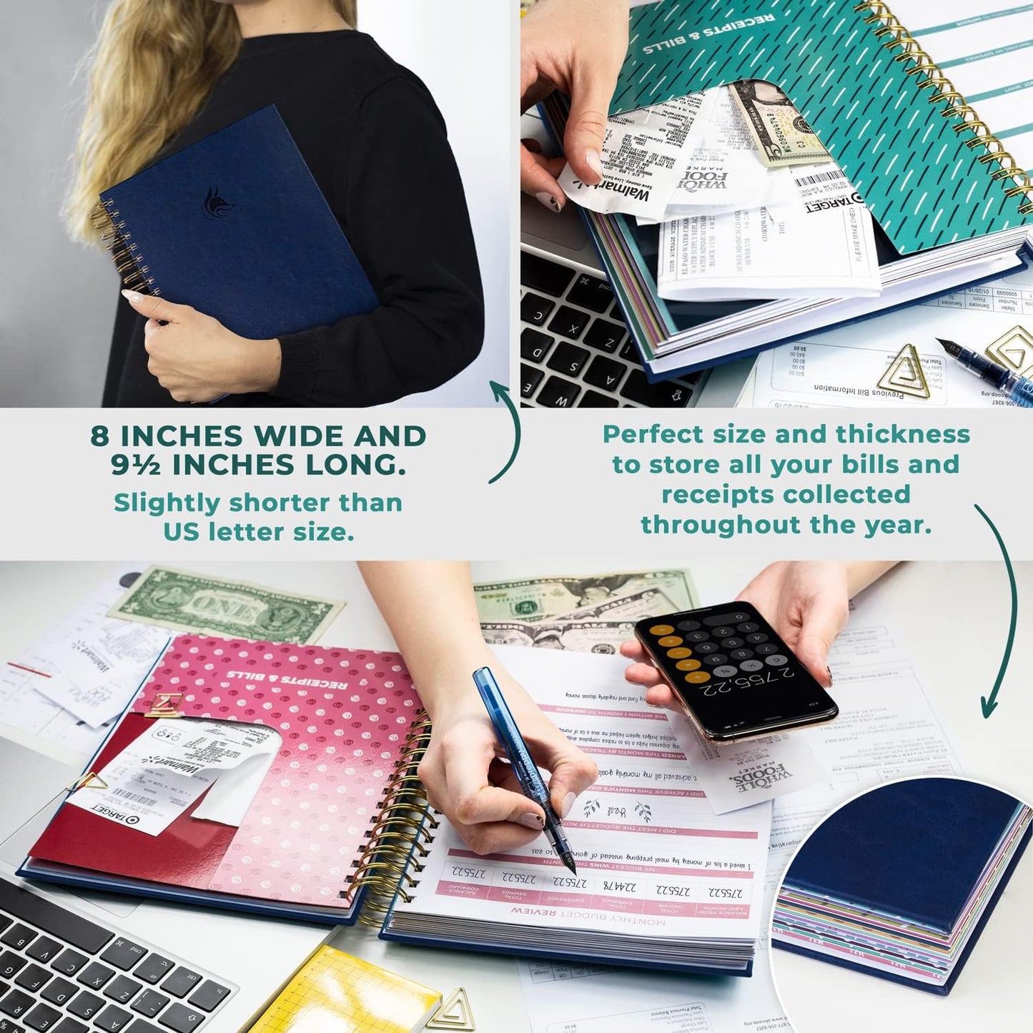 Clever Fox Budget Planner & Monthly Bill Organizer With Pockets. Expense Tracker, Budgeting Journal & Financial Book. Large, 8x9.5" (Dark Blue)