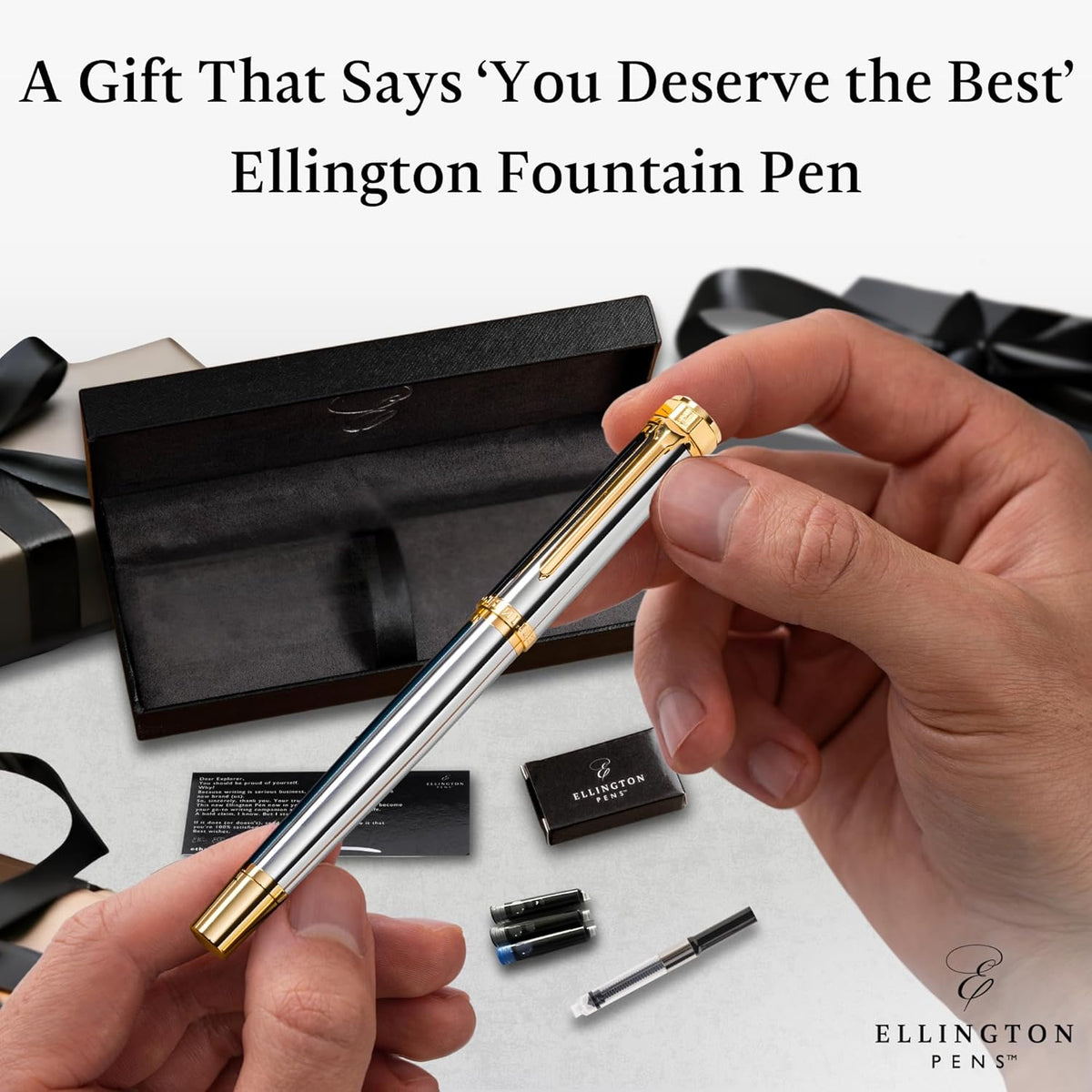 Luxury Fountain Pen Set- Fountain Pens for Writing - Smooth Extra Fine Nib - Includes Refillable Ink Converter, 3 Ink Cartridges [Black & Blue], Gift Box - Elegant Calligraphy