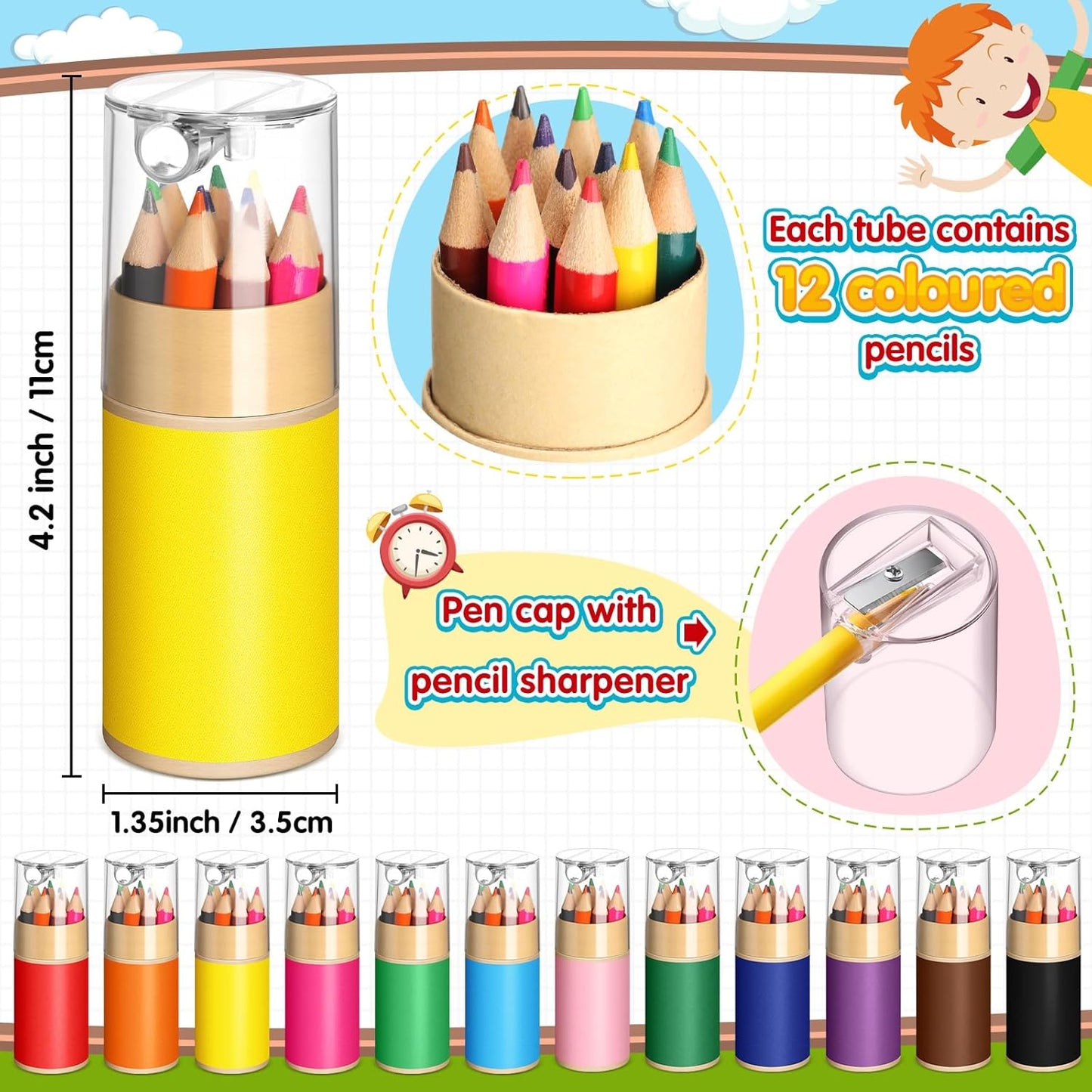 12 Sets Mini Drawing Colored Pencils Bulk with Sharpener for Kids 3.5" Small 12 Colors Travel Colored Portable Pencil Set Back to School Gifts for Students Adults Art Painting Classroom