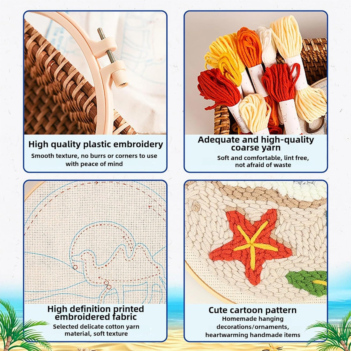 Punch Needle Kits Adults Beginner DIY Hawaiian Style 8 in Hoop Embroidery Set Starter Punch Needle Tool for Art Crafts, Ideal for All Ages, Perfect Festival Decoration & Gift (Blue sea and Sky)