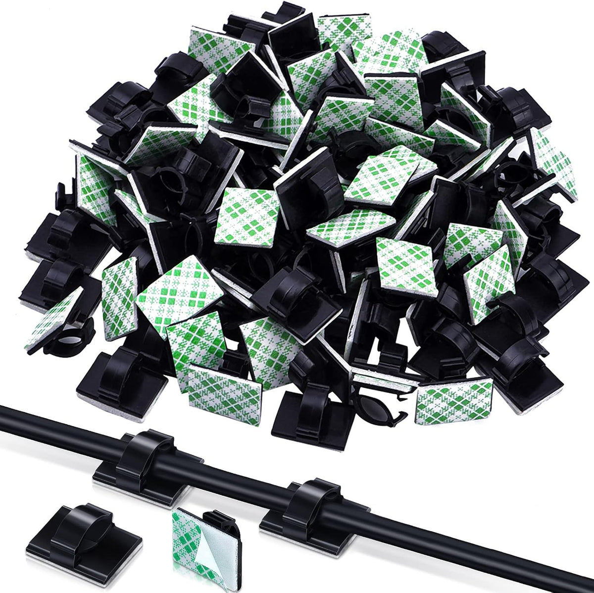 Eboot 100 Pieces Adhesive Cable Wire Clips Strong Cord Clips Wire Holders Cable Cord Straps Management Clamps Tie Holder for The Wall, Under Desk, Car, Office and Home