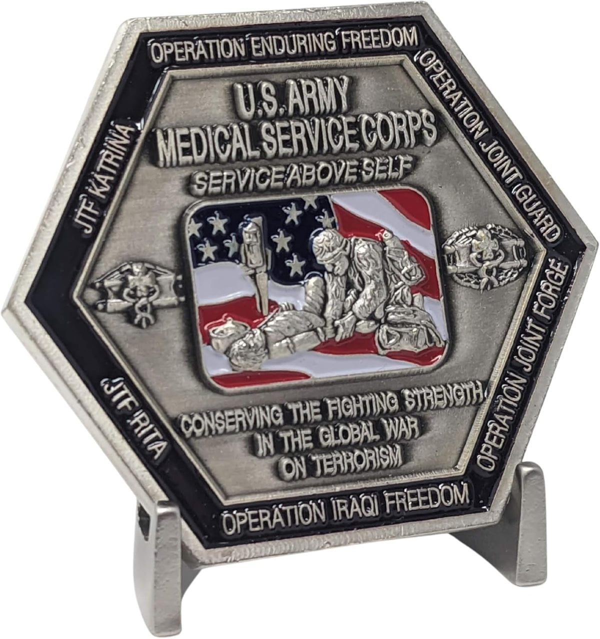 Military Challenge Coin Display Stand - Solid Metal with Anodized Finish - US Vet. Business (Black) (Nickle Five-Pack)