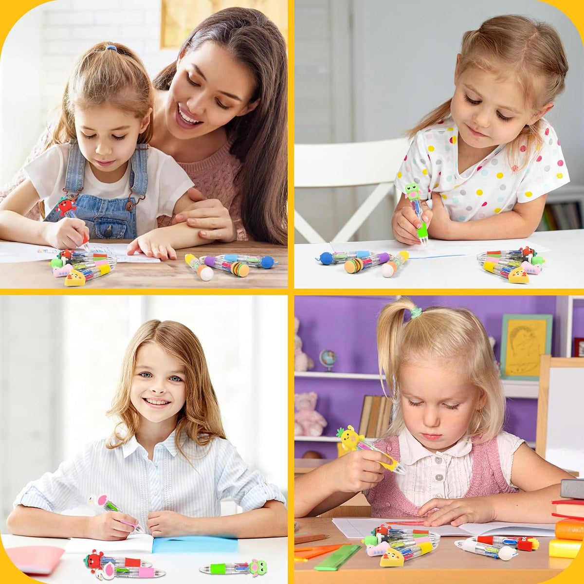 LiYiQ 100 PCS Multicolor Pen in One Fun 4-in-1 Cute Pens Bulk Kawaii Cool Ballpoint Pens for Kids Fun Gifts