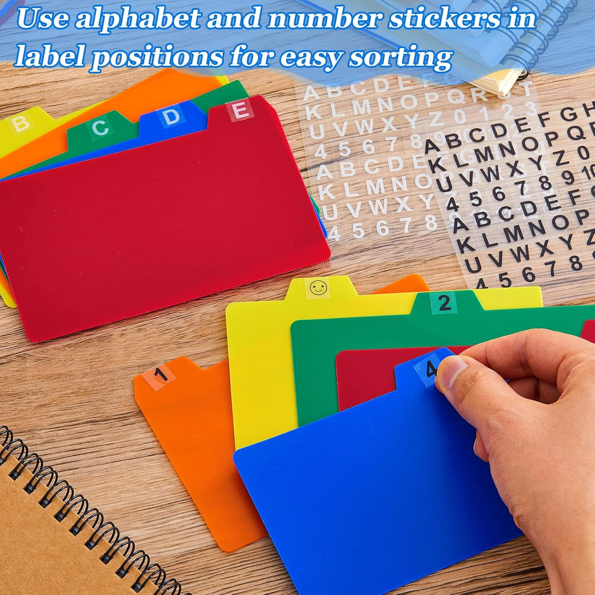 Lewtemi 50 Pcs Index Card Dividers 3 x 5 Inch Index Card Dividers with Tabs Guides with 2 Pcs Alphabet Number Stickers for Office Recipe Business (Assorted Color)