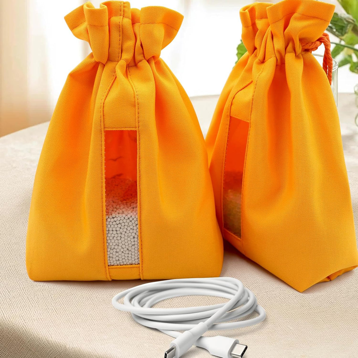 6Pcs 7x9 inch Cloth Storage Bags with Drawstrings, Large Size, Multipurpose Bags with Sewing Transparent Window for Desiccant Beads, Snacks, Seeds