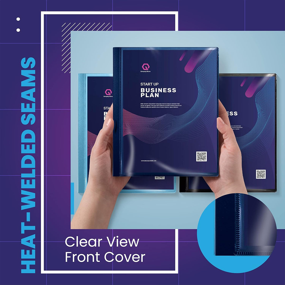 Better Office Products 12 Pocket Bound Presentation Book, Assorted Colors, Clear View Front Cover, 24 Sheet Protector Pages, 8.5" x 11" Sheets, Art Portfolio, Poly Covers, Letter Size (12 Pack)