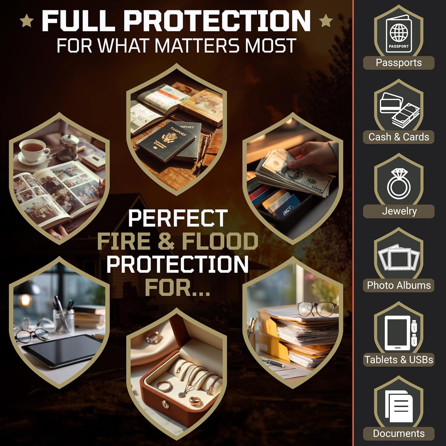FIRESHIELD PRO 5200°F Fireproof Document Box with Lock – Fire Safe Organizer with Laptop, Tablet & Cards Pockets – Water Resistant, Multi-Pocket Storage for Travel, Home or Office – 15" x 11" x 4.1"