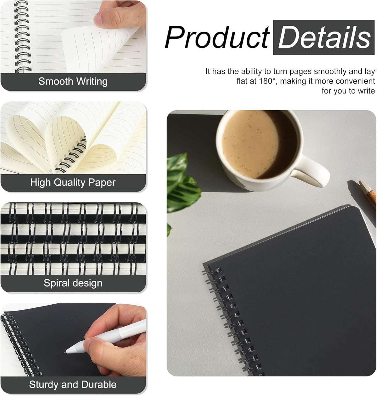miikoul 60 Packs A5 Spiral Notebooks, Black Ruled Notebooks Bulk, 8.3"×5.5", 60 Sheets/120 Pages, Hardcover Lined Journal Notepad Travel Notebooks for Office and Back to School Supplies