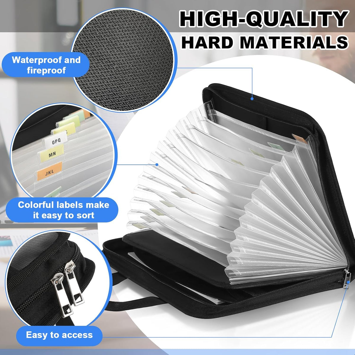 Henoyso 2 Pcs File Organizer Expanding Folder 13 Pockets Fireproof &Waterproof, Organize Receipts,Bills&Important Document Bag with Handle and Zipper Labels for Letter A4 Files,Home Office & School
