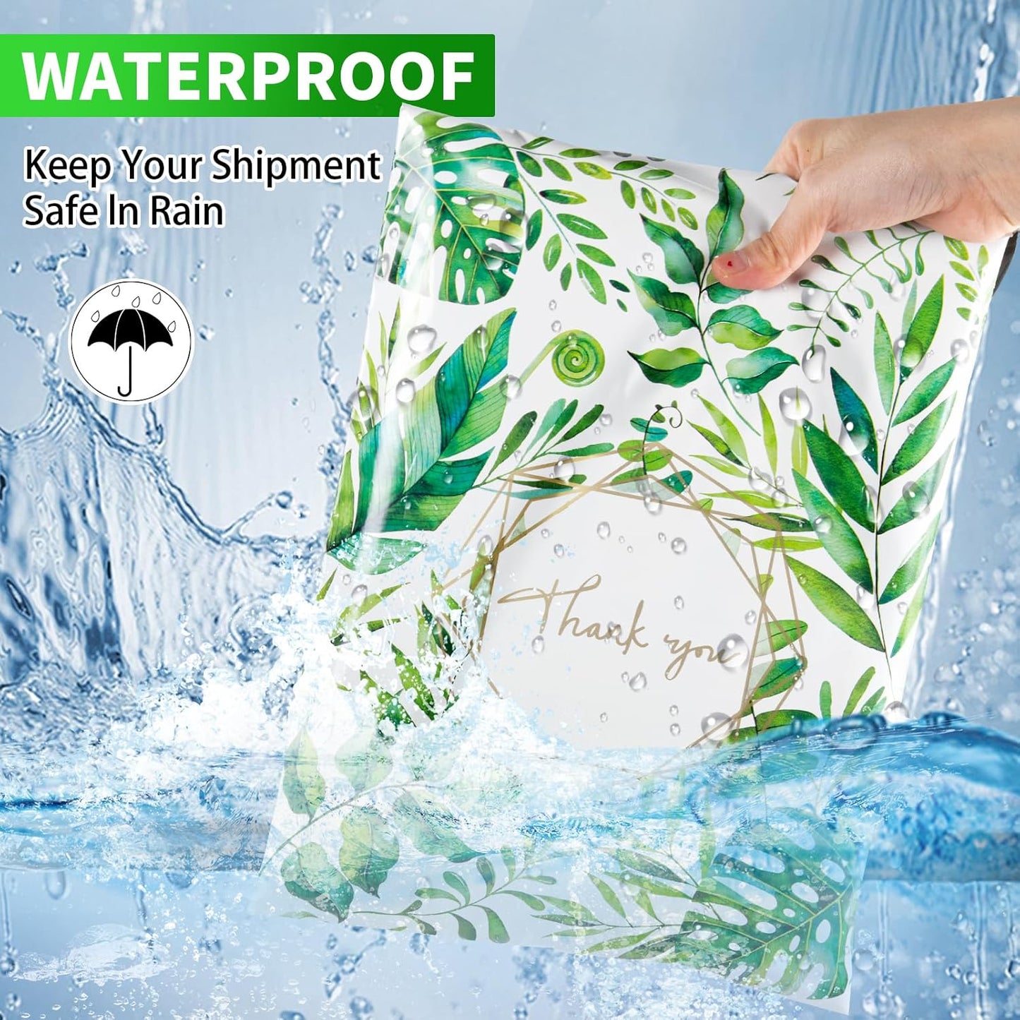 Oududianzi Poly Mailers 10x13, 100 Pack Thank You Shipping Bags, Mailing bags, Mailers Poly Bags for shipping, Shipping Envelopes, Packaging Bags for Shipping - Green leaf